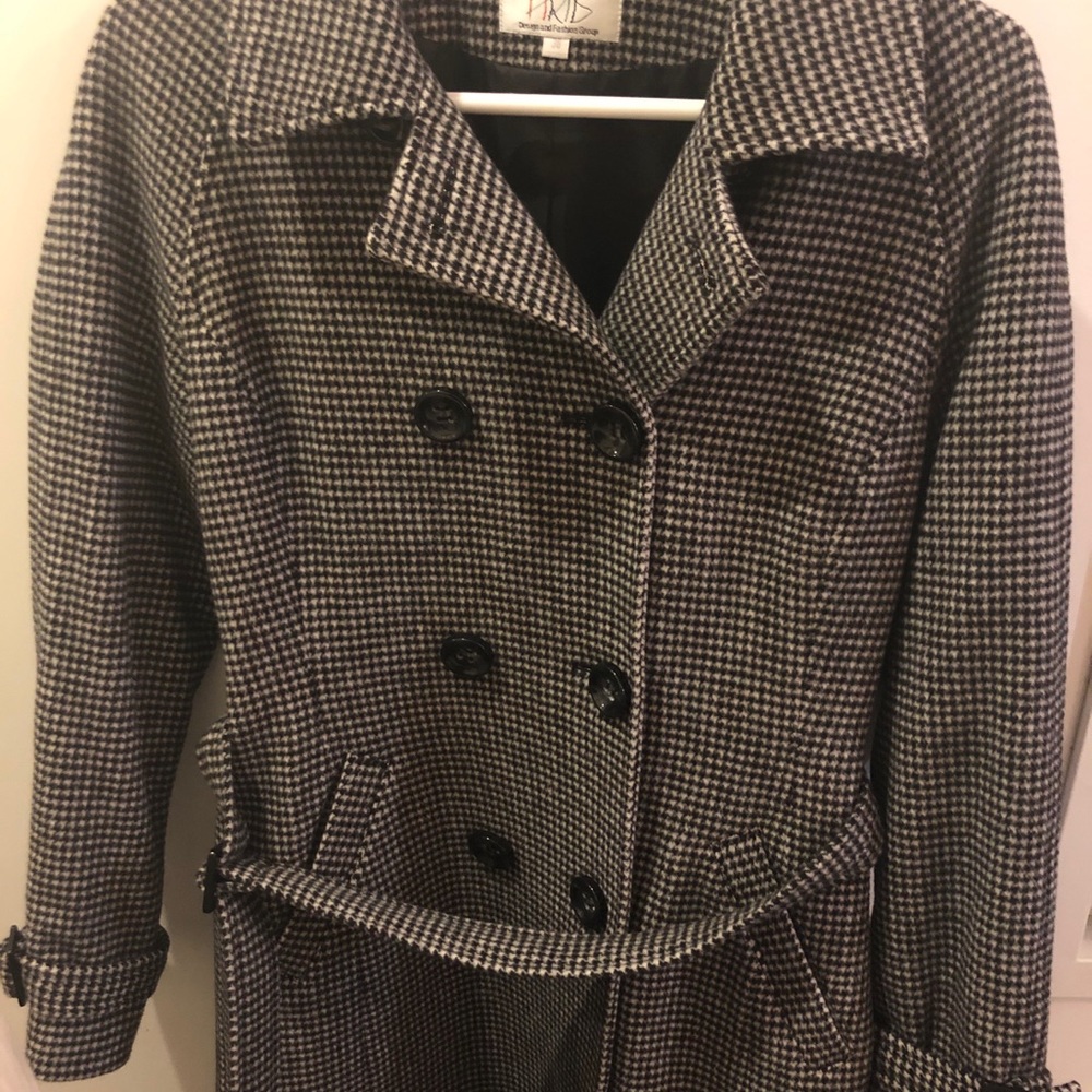 Cheque pattern wool + angora coat US size 4-6